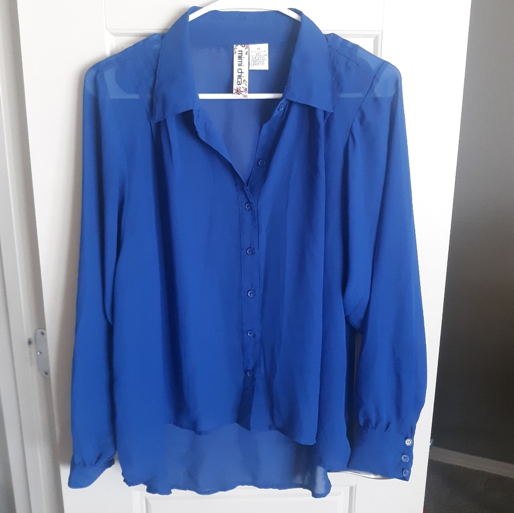 Blue high low blouse